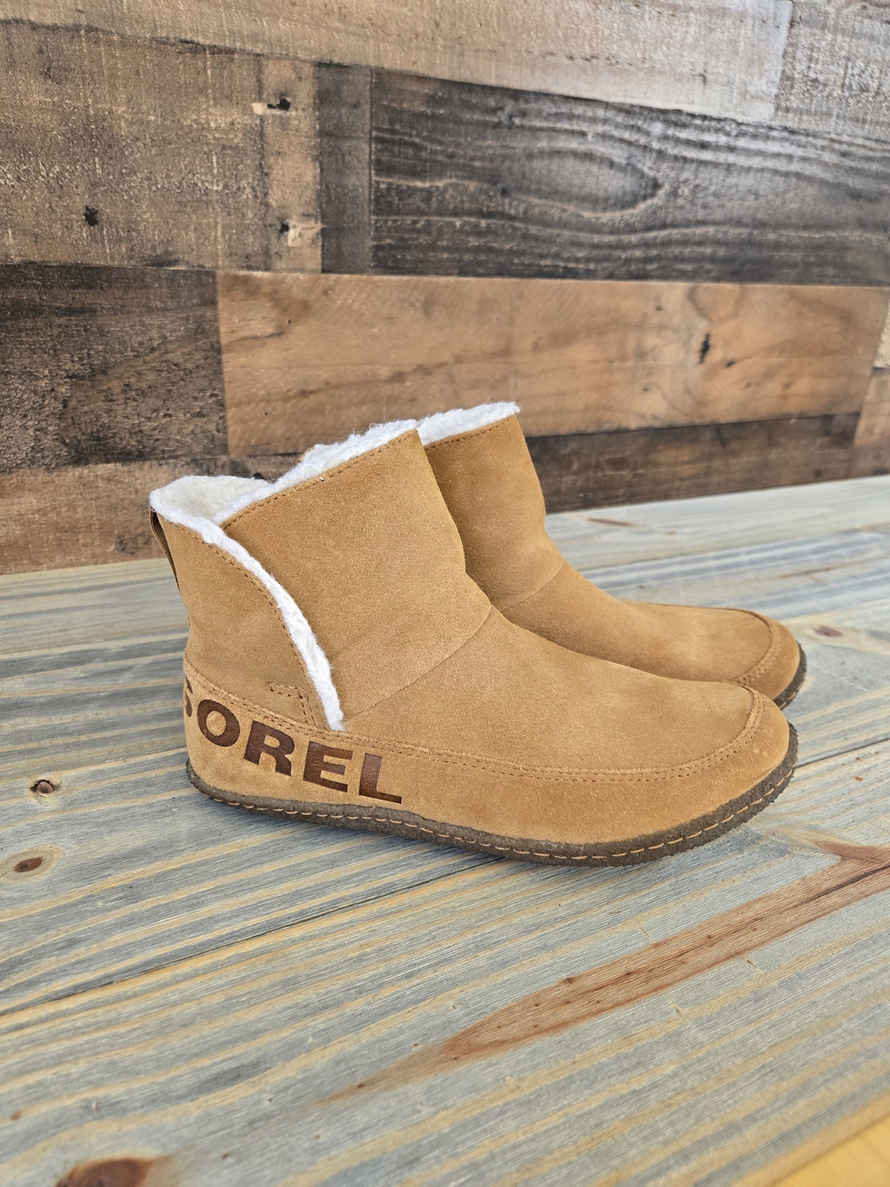 SOREL Cozy Suede Shearling Booties - Chestnut